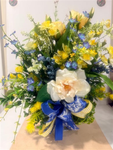 Blue and Yellow Floral Centerpiece - Etsy