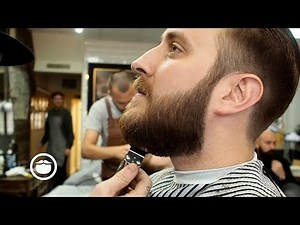 Slicked Back Men's Haircut with Beard Trim
