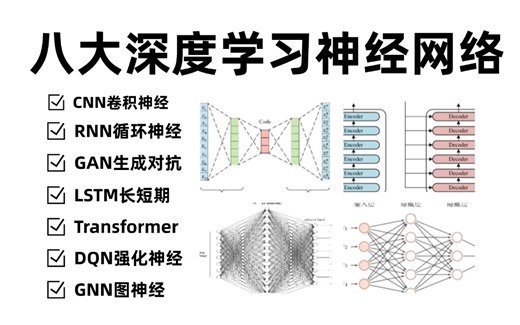 入门到精通！一口气学完CNN、RNN、GAN、GNN、DQN、Transformer、LSTM等八大深度学习神经网络！人工智能|神经网络|深度学习