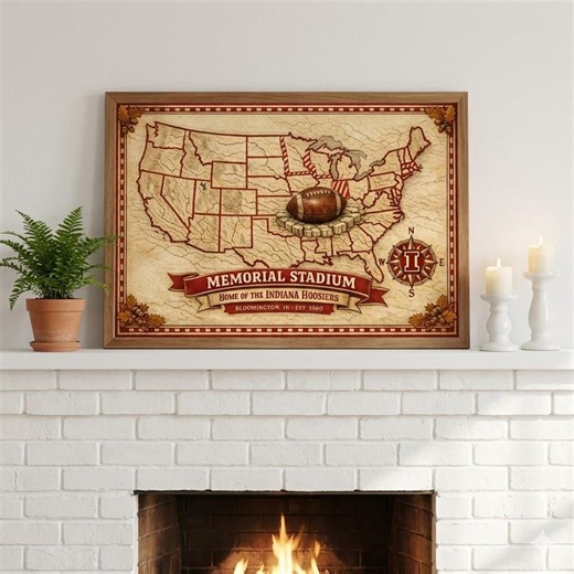 Indiana Hoosiers Football Stadium Map Art | Vintage College Football Poster | Midwest Championship Wall Decor | Retro Sports Map Print #N006 - Etsy