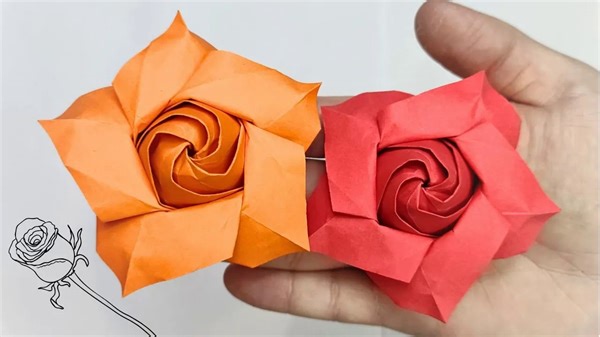 【Origami library】卷心五角玫瑰折纸教程Origami ROSE by Naomiki Sato_哔哩哔哩_bilibili