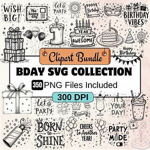Happy Birthday SVG Bundle,250 Doodle Birthday Design,birthday Clipart,cricut Cut Files,party Icons,sublimation Png,birthday Scrapbooking - Etsy