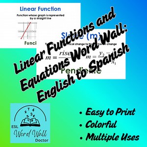 Linear Functions and Equations Word Wall: English to Spanish