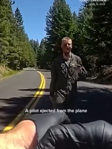 Dramatic new footage shows the moment local authorities encountered a pilot who had ejected from a fighter jet before it crashed into a mountainside in Washington state earlier this summer.