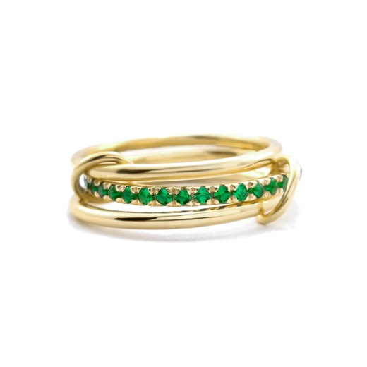 Natural Emerald Pave Interlocking Ring, Three Band Ring, Solid 14K Yellow Gold Jewelry - Etsy