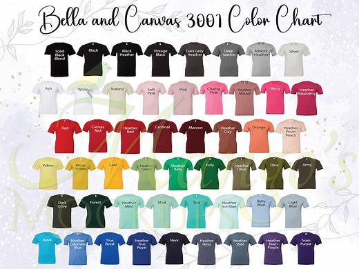 Bella Canvas 3001 Unisex Color Chart - Shirt Color Chart - Bella and Canvas 3001 Color Chart Mockup - Color Chart Mockup - Shirt Color Guide - Etsy