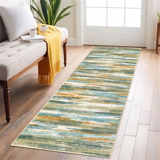 Suelur Runner Rugs Modern Abstract 2x6 Runners Washable Hallway Runner Non-Slip Soft Print Green Runners for Entryway Indoor Bedroom Laundry Room