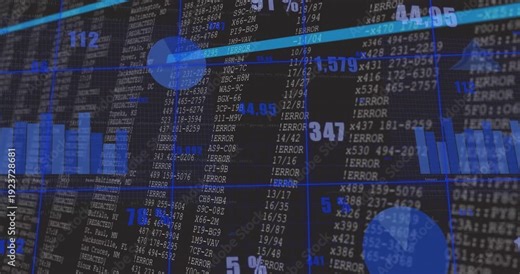 Camera pan starting dashboard shifting view, updating charts and revealing error logs for analytics