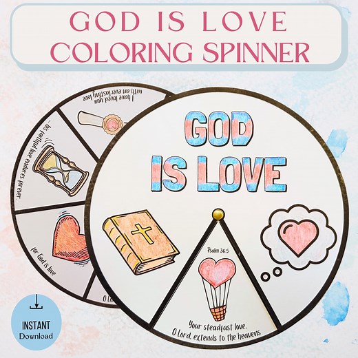 Printable Sunday School Craft "god is Love" Coloring Spinner Wheel Kids Ministry Lesson on God’s Love Homeschool Bible Activity Memory Game - Etsy