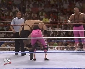 On August 27, 1990 WWF’s 3rd annual SummerSlam was held in front of 19,304 fans at The Spectrum in Philadelphia, Pennsylvania. Mr. Perfect lost his WWF Intercontinental Championship to the Texas Tornado, who was a substitute for Brutus Beefcake, who had been injured in a real-life parasailing accident. The Texas Tornado held the Intercontinental Championship for almost three months before dropping it back to Perfect on November 19. Beefcake did not wrestle again until 1993. The Hart Foundation (