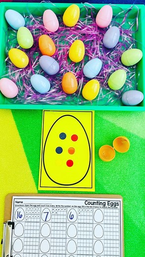Kindergarten • Math on Instagram: "Counting Eggs! •Pick an Egg •Count How Many Chips Inside •Record Number & Ten Frames •Repeat! #kindergarten #firstgrade #secondgrade #numbersense #teach"