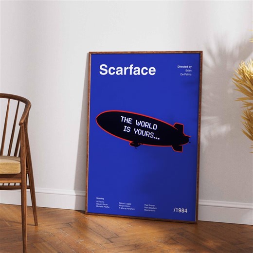 Scarface Minimalist Movie Poster | Modern Cinema Print | Living Room Wall Decor | Blue Wall Art | Digital Download | Movie Lover Gift - Etsy