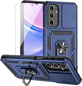 for Samsung Galaxy A16 5G Case with Camera Lens Cover HD Screen Protector, Dual Layer Military-Grade Drop Tested Magnetic Ring Holder Kickstand Protective Phone Case for Samsung Galaxy A16 5G (Navy)