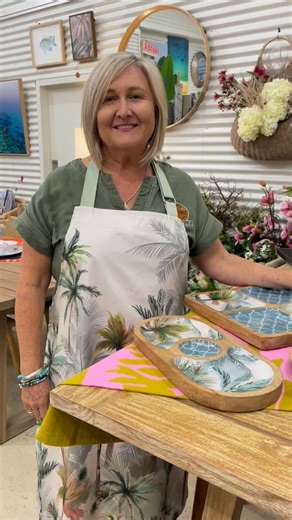 Panama @ladelle range! From aprons and mits, drink bottles and dispensers to stunning platters this range has got you fashionably covered! 🌴🐚🌊🌺 #findpiecesyoulove #sandycoastmackay #furniture #shoplocal #localbusiness #mackaybusiness #mackayhomewares | Sandy Coast