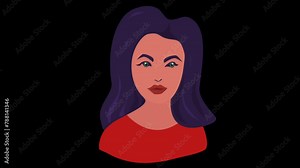 lip syncing Facial Animation for narration. head of female character speaking,. looped animated footage in flat style. talking mouth and lips expressions, articulation