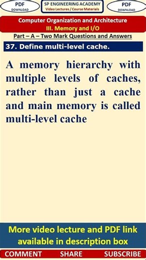 37CO3 Computer Organization Part A Questions Define multi level cache