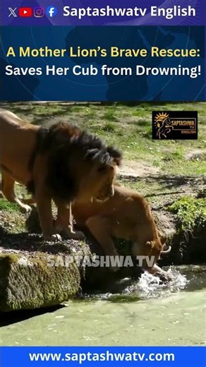 A Mother Lion’s Brave Rescue: Saves Her Cub from Drowning!