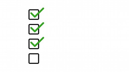 Animated checklist with green checkmarks in square boxes. Task completion animation on white background. Perfect for productivity, to-do lists, goals, workflow, and success presentations or apps.