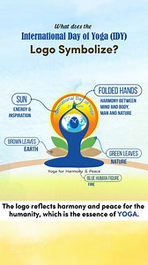 This is what the IDY logo means... Folding of both hands in the logo symbolises Yoga, which reflects the union of individual consciousness with that of universal consciousness, a perfect harmony between mind and body, man and nature, the holistic approach to health and well-being. The brown leaves in the logo symbolise the earth element, the green leaves of nature, blue the fire element while the sun symbolises the source of energy and inspiration. The logo reflects harmony and peace for the hum