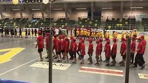 The 96 graduates of the 14th annual Jr. Mountie Police Academy march in for their ceremony at Poirier Sport and Leisure Complex in #Coquitlam. | The Tri-City News