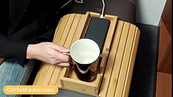 Bamboo Couch Cup Holder for Arm Rest Tray,Couch Arm Tray Drink Holder&Multifunctional and Snacks Anti Falling Couch Drink Holder Sofa Arm Tray Convenient Storage for Remote Control/Mobile/Drinks Ect.