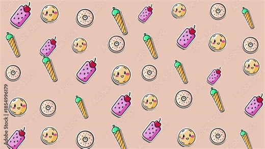 Delightful pattern of donuts, ice cream, and milkshake desserts. Perfect for food blogs, menus, packaging designs, and social media posts.