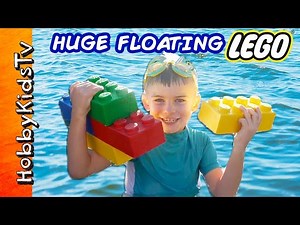 FLOATING LEGO POOL BRICKS! GIANT Surprise Toys Review, Lego Build   Minion HobbyKidsTV - Videos For Kids