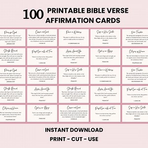 100 Bible Verse Affirmation Cards: Christian Scripture, Printable for Women, Inspirational Digital Download, - Etsy
