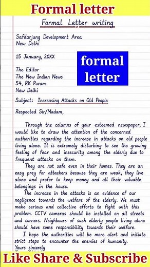 Formal letter writing | Write letter to the editor about social issues |formal letter writing format