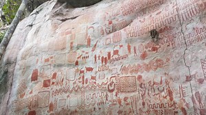 Prehistoric drawings of alien-like half-human creatures found in Amazon