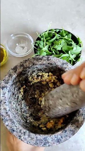 Rocket Pesto Recipe with a Mortar and Pestle