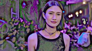 An animated watercolor that transitions to real life as an Asian model walks through a nightclub hosting a fashion show