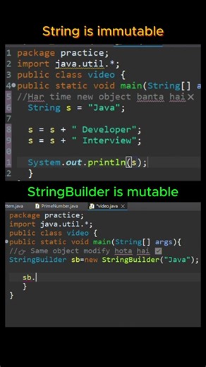 String vs StringBuilder 😶‍🌫️ | Java Interview Concept 🔥 #coding#shorts