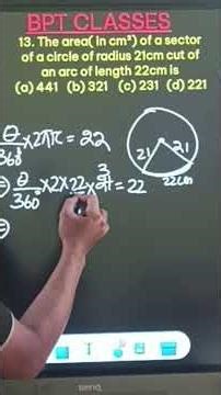 #maths cbse sample paper que-13 The area (in cm2) of a sector of a circle of radius 21cm cut off by