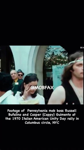 Footage of Pennsylvania mob boss Russell Bufalino and Casper (Cappy) Guimento at the 1970 Italian American Unity Day rally in Columbus circle, #NYC | ABC #MOBFAX | MOBFAX