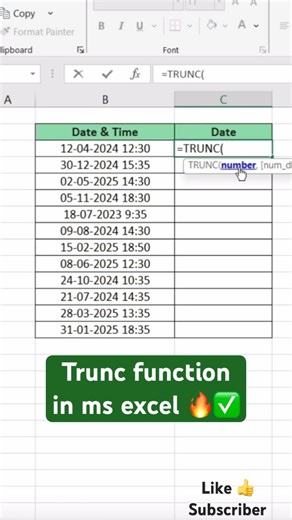 Trunc function in ms excel 🔥✅ #excel #exceltips #exceltricks #algorithm #youtube #exceltutorial