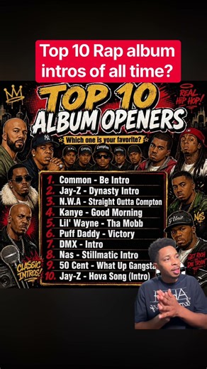 Top 10 Rap album intros of all time? #rap #hiphop #lilwayne #jayz #kanyewest #dmx #50cent