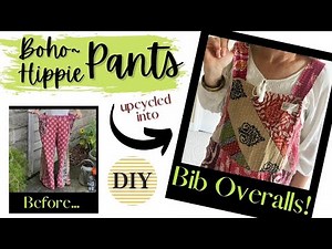 Hippie Boho Pants from Thrift Store Upcycled into DIY Bib Overalls