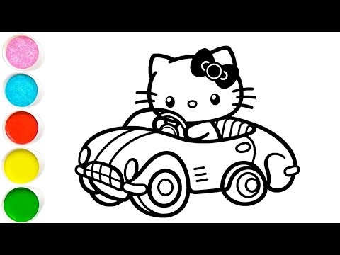 Cute hello kitty on car 🚗 Drawing painting and colouring for kids and toddlers