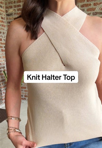 absolutely obsessed with this criss-cross, knit halter top — so flattering and perfect for summer @YeeZaa #haltertop #knithaltertop #summertops #springfashion #goingouttops