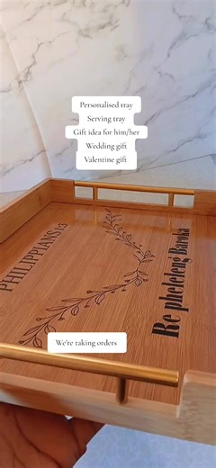 Personalised tray. Get yours with any design of your choice. #MashotoCrafts #personalisedgifts #giftideas #servingtray #woodentray #bambootray #giftideaforhim #giftideaforher #weddinggiftideas #weddinggiftideas #valentinesgiftideas #viral_video #fyp