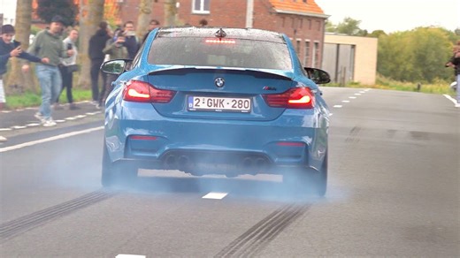 BMW M4 massive burnout on public road