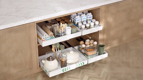 Acztne Pull Out Cabinet Organizer Expandable (13''-19''), 21" Deep Heavy Duty Slide Out Drawers for Kitchen, Pantry, Bathroom, Under Sink Storage, Pull Out Drawers Upgraded 3 Slide Rails (White)