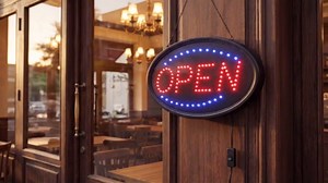 Kanayu 3 Pcs Open LED Neon Sign and Push Pull Stickers Sign Set 32 x 16 Inch Open Electronic Advertisement Display 5 x 2 Inch Vinyl Push Pull Vertical Decal Self Adhesive for Shop Bar