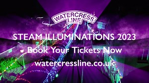 Steam Illuminations returns to The Watercress Line (November to January). Experience an incredible light show on and in a steam train, consisting of thousands of coloured lights and LED wristbands, creating a kaleidoscope of different colours and flashing patterns. NEW for 2023 ‘Canopy of Lights’ a sound to light show inside every carriage. Enjoy the interactive sound to light fun all while hosted by the legendary ‘Voiceover Man’ (as heard on Britain’s Got Talent and X-Factor); laugh with him (o