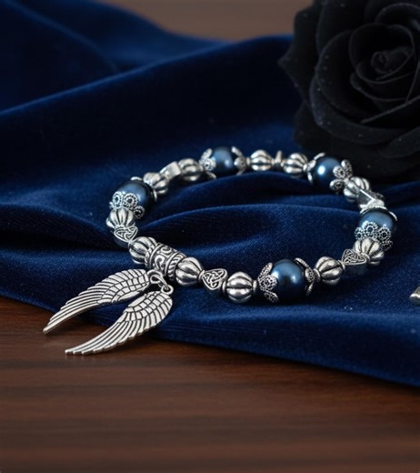 Angel Wing Bracelet | Dark Pearl, Silver Tone, Memorial Jewelry - Etsy