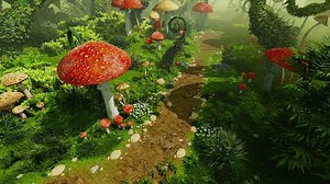 A Path Through A Fairytale Forest. Animation On The Theme Of Fairy Tales And Magic, Fantasy And 3D.