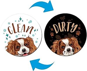 WIRESTER 3.5 inch Dishwasher Clean Dirty Flip Sign Double-Sided Decoration for Kitchen Dishwasher Washing Machine, Cavalier King Charles Spaniels Dog