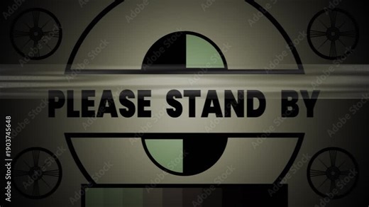 Please Stand By text on the retro TV screen, no signal, silence, The classic TV static pattern. test patterns indicating technical difficulties. Suitable for digital content, websites, presentations,