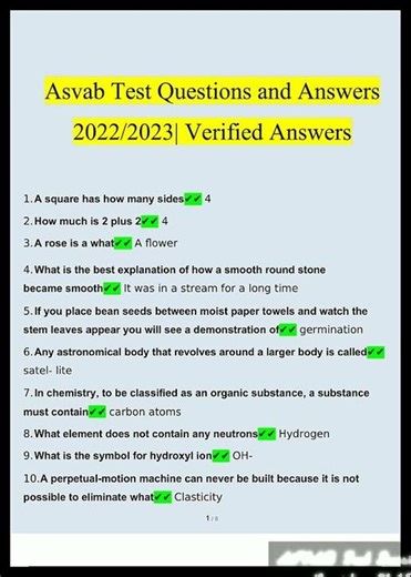 ASVAB Test Questions 2025 2026 Consisting Of 121 Questions With Verified Answers From Experts video
